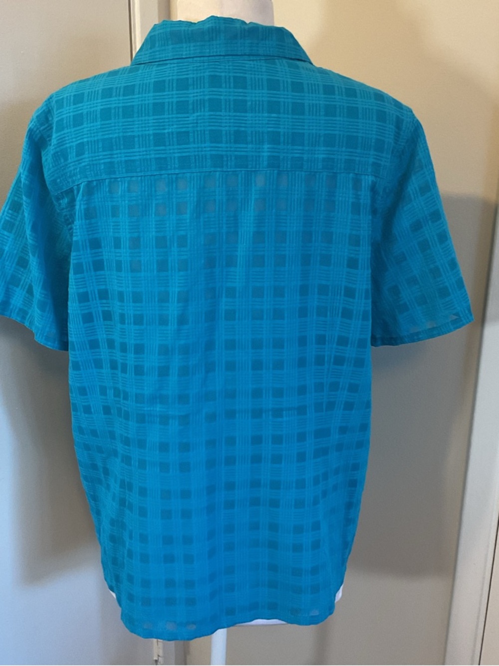 Alfred Dunner Size 16 Turquoise Textured Check Button Up Shirt Short Sleeve - Picture 6 of 6